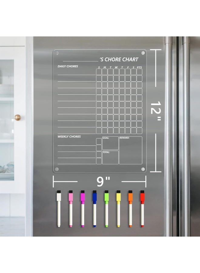 Bukela Acrylic Magnetic Chore Chart for Kids, Chores Chart for Fridge Refrigerator with 8 Colors Markers, Dry Erase Behavior Chore Chart for Kids, Teens, Adults, Family, 9"x12" (1 Pack) - Image 2