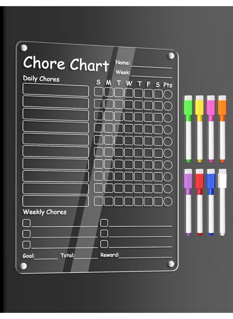Bukela Acrylic Magnetic Chore Chart for Kids, Chores Chart for Fridge Refrigerator with 8 Colors Markers, Dry Erase Behavior Chore Chart for Kids, Teens, Adults, Family, 9"x12" (1 Pack) - Image 1