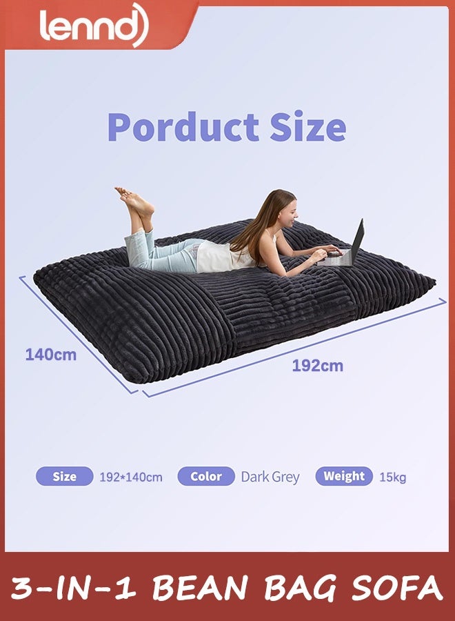 LENND 3 in 1 Bean Bag Chair Giant Bean Bag Chairs Convertible Bean Bag Floor Cushion with Machine Washable Cover, Beanbag Chairs for Adult - Image 2