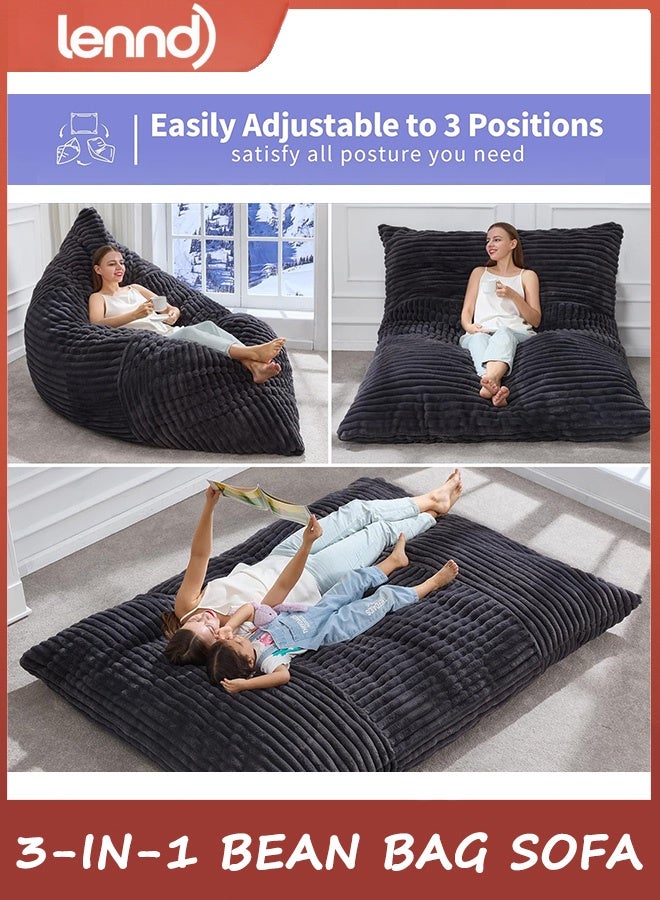 LENND 3 in 1 Bean Bag Chair Giant Bean Bag Chairs Convertible Bean Bag Floor Cushion with Machine Washable Cover, Beanbag Chairs for Adult - Image 3