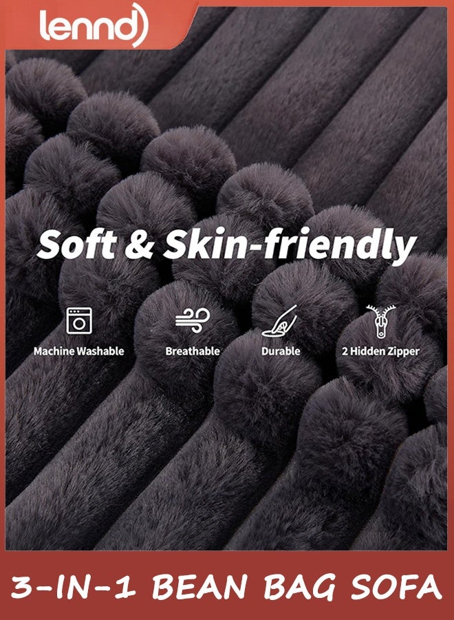 LENND 3 in 1 Bean Bag Chair Giant Bean Bag Chairs Convertible Bean Bag Floor Cushion with Machine Washable Cover, Beanbag Chairs for Adult - Image 4