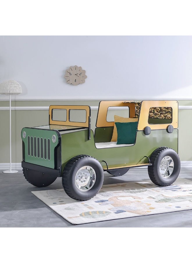 DANUBE HOME Ranger Commander 90X190 Jeep Bed – Off-Road Adventure Themed Bed for Kids, Boys, and Girls – Durable Jeep Design Bed Frame for Bedroom, Playroom, Home Decor-Green  - Image 1