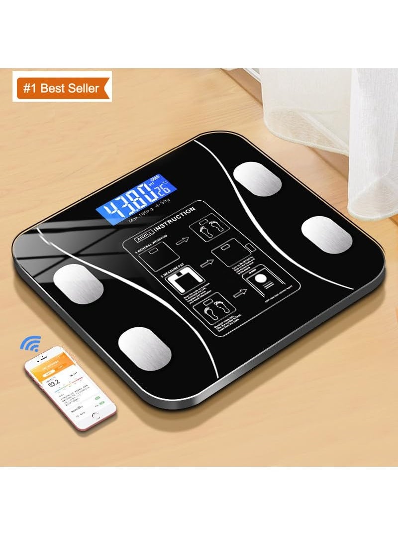 Weight Scale Pro with Bluetooth - weighing Scales for Body Weight - 15 Measurements Including Weight - Fat Rate - BMI - Muscle and Bone Mass 3D Virtual Body Mod