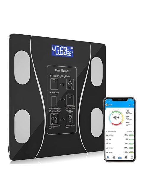 Weight Scale Pro with Bluetooth - weighing Scales for Body Weight - 15 Measurements Including Weight - Fat Rate - BMI - Muscle and Bone Mass 3D Virtual Body Mod