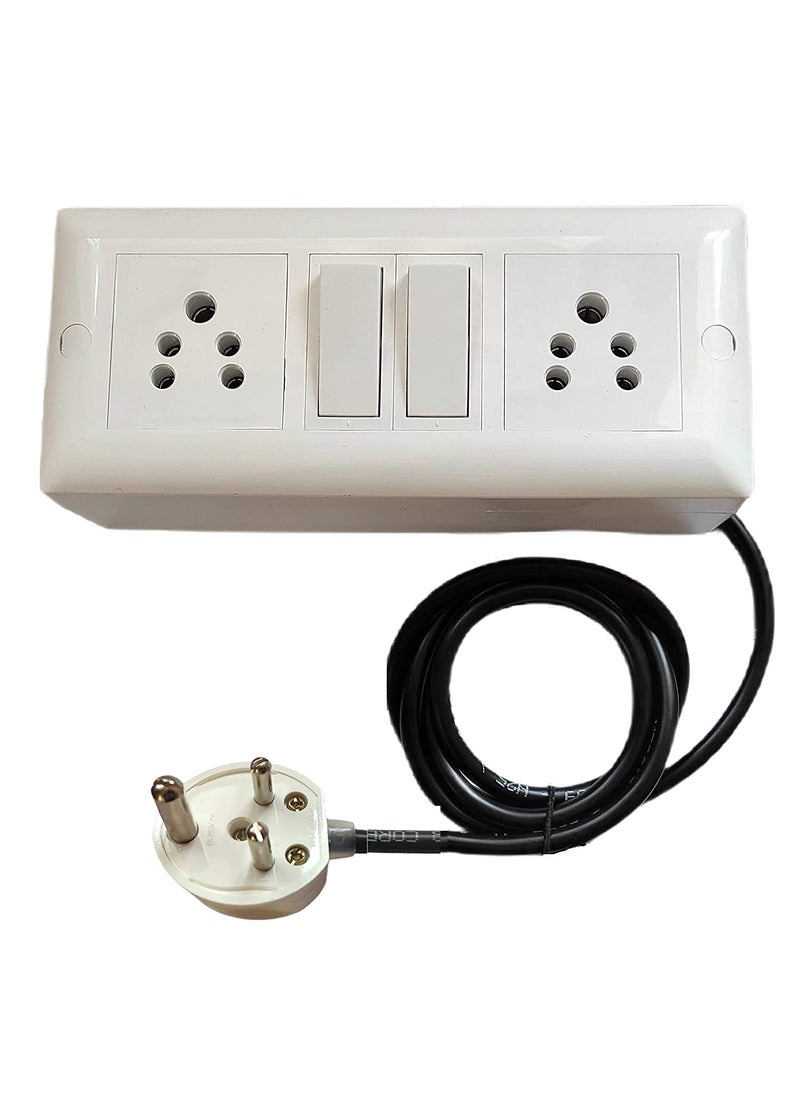 HACKENSACK Hackensack Heavy Duty Electric Extension Board Polycarbonate 2 Socket 2 Switch 6 Amp Multi Outlet with 2 Meter Copper Wire 100 SQMM x 3 Core White 6 Amp 2 Socket  - Image 1