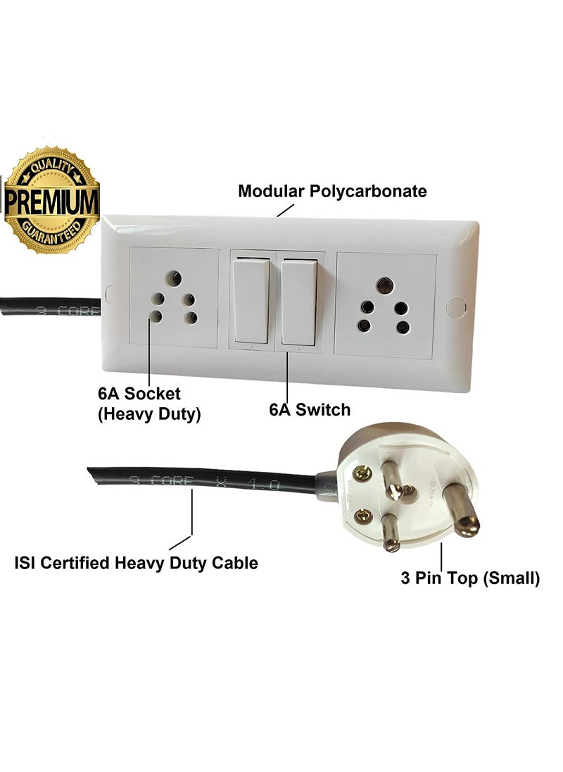 HACKENSACK Hackensack Heavy Duty Electric Extension Board Polycarbonate 2 Socket 2 Switch 6 Amp Multi Outlet with 2 Meter Copper Wire 100 SQMM x 3 Core White 6 Amp 2 Socket  - Image 2