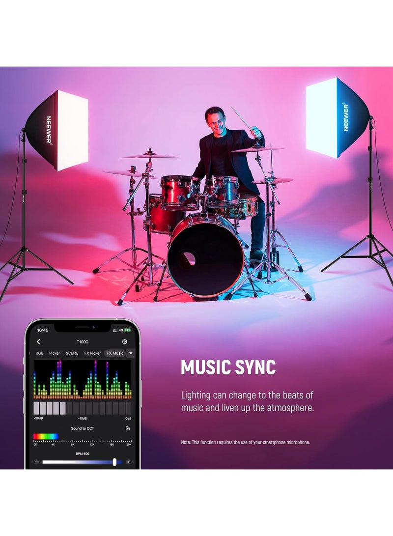 Neewer RGB Softbox Lighting Kit with App Control, 2 Pack 24W LED Bulbs, 24" Softboxes for Studio Photography, NK800 - Image 4