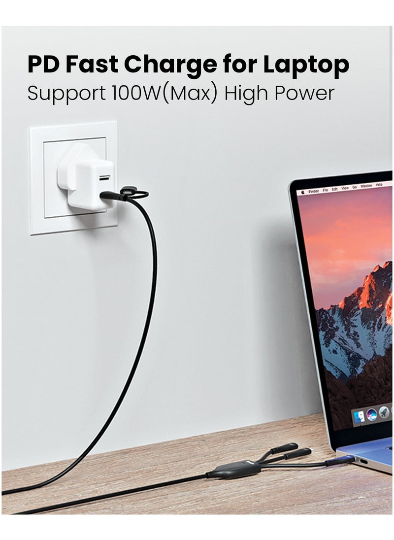 Moxedo Moxedo 3 in 2 Charging Cable Interchangeable USB-A/USB-C to 2x USB-C/Lightning PD Fast Charging 100W 1.2m Length Braided Cable for Phones, Tablets, Headphones -Black  - Image 2