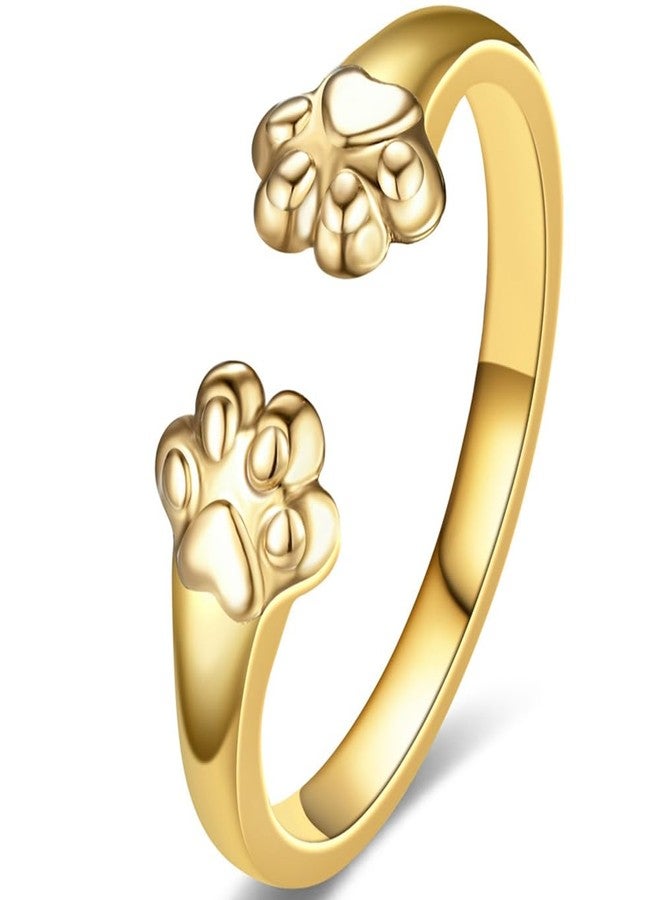 Jude Jewelers Stainless Steel Adjustable Size Cat Dog Pet Paw Style Holiday Party Wedding Statement Ring (Gold, Adjustable) - Image 1
