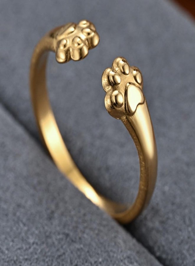 Jude Jewelers Stainless Steel Adjustable Size Cat Dog Pet Paw Style Holiday Party Wedding Statement Ring (Gold, Adjustable) - Image 2
