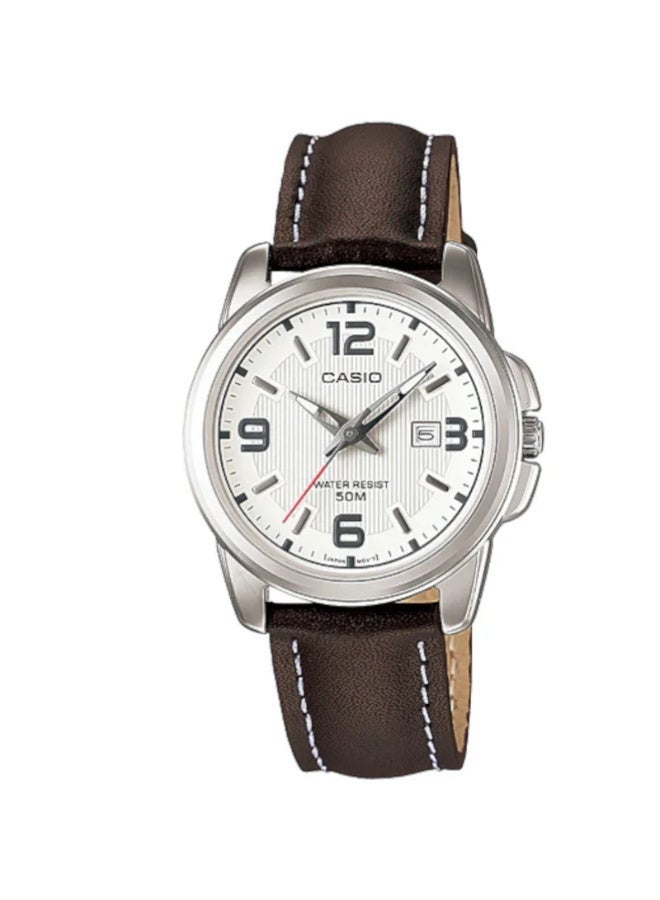 كاسيو ساعة كاسيو للنساء LTP-1314L-7AVDF | قرص فضي مع سوار جلدي بني - Image 1