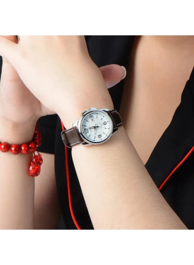 كاسيو ساعة كاسيو للنساء LTP-1314L-7AVDF | قرص فضي مع سوار جلدي بني - Image 4