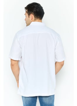QUIKSILVER Men Comfort Fit Embroidered Short Sleeves Casual Shirt, White  - Image 4