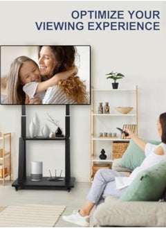 آسي بلاي عربة تلفزيون متحركة لالشاشات المسطحة والمنحنية LCD و LED 4K من 32 إلى 75 بوصة، 50، 55، 60، 65، 70 75 بوصة، حامل تلفزيون متحرك قوي مزود بعجلات، أقصى VESA 600x400 مم حتى 110 رطل، حامل أرضي قابل للتحريك مع رف  - Image 3