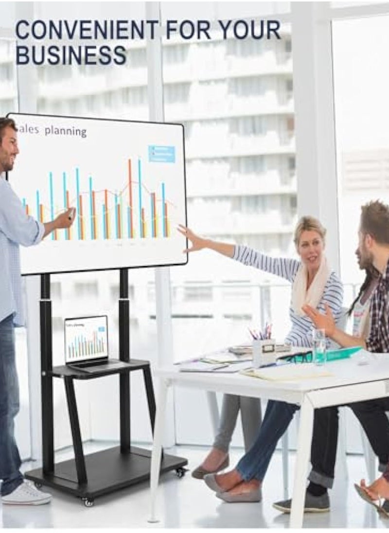 آسي بلاي - عربة تلفزيون متحركة لالشاشات المسطحة والمنحنية LCD و LED 4K من 32 إلى 75 بوصة، 50، 55، 60، 65، 70 75 بوصة، حامل تلفزيون متحرك قوي مزود بعجلات، أقصى VESA 600x400 مم حتى 110 رطل، حامل أرضي قابل للتحريك مع رف - Image 1