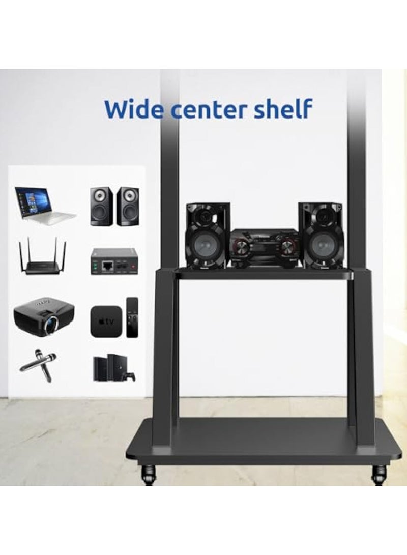 آسي بلاي عربة تلفزيون متحركة لالشاشات المسطحة والمنحنية LCD و LED 4K من 32 إلى 75 بوصة، 50، 55، 60، 65، 70 75 بوصة، حامل تلفزيون متحرك قوي مزود بعجلات، أقصى VESA 600x400 مم حتى 110 رطل، حامل أرضي قابل للتحريك مع رف - Image 2