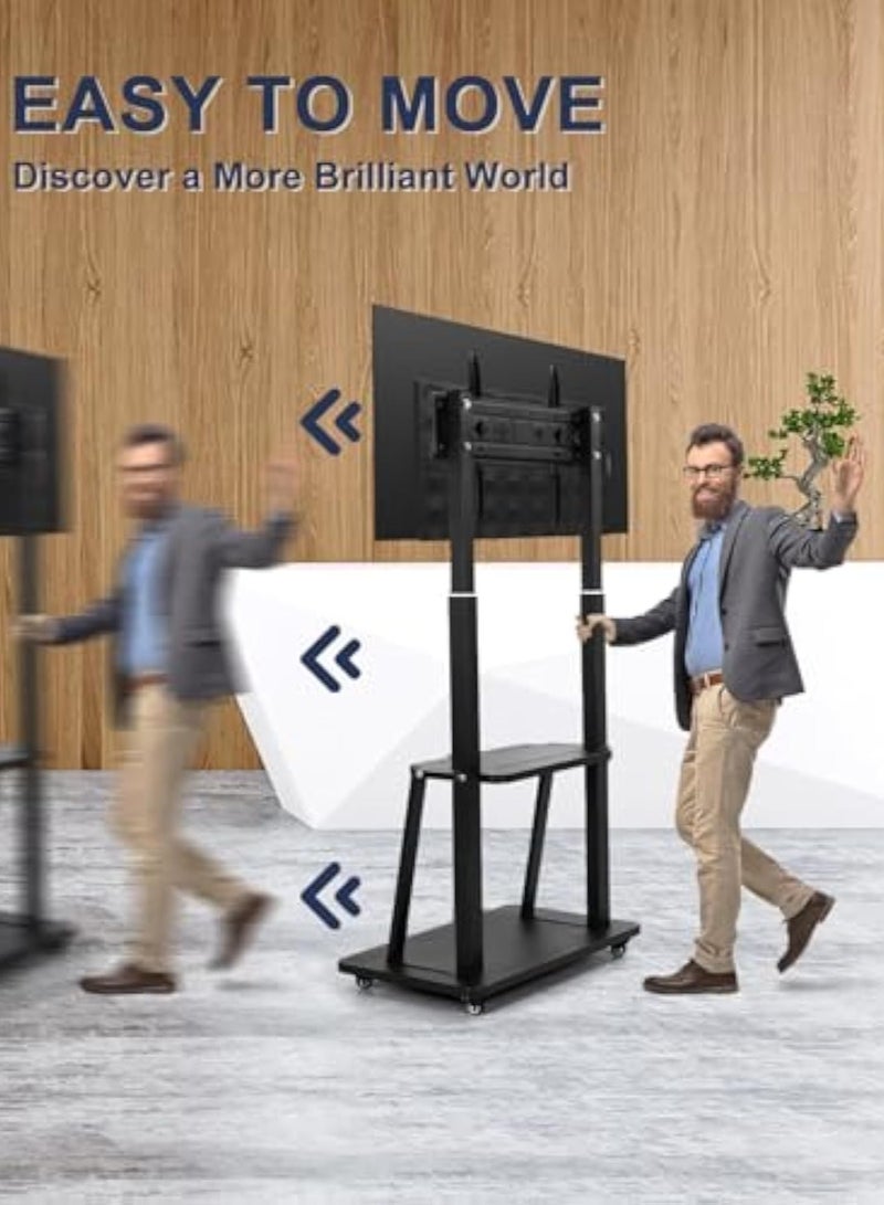 آسي بلاي عربة تلفزيون متحركة لالشاشات المسطحة والمنحنية LCD و LED 4K من 32 إلى 75 بوصة، 50، 55، 60، 65، 70 75 بوصة، حامل تلفزيون متحرك قوي مزود بعجلات، أقصى VESA 600x400 مم حتى 110 رطل، حامل أرضي قابل للتحريك مع رف - Image 4
