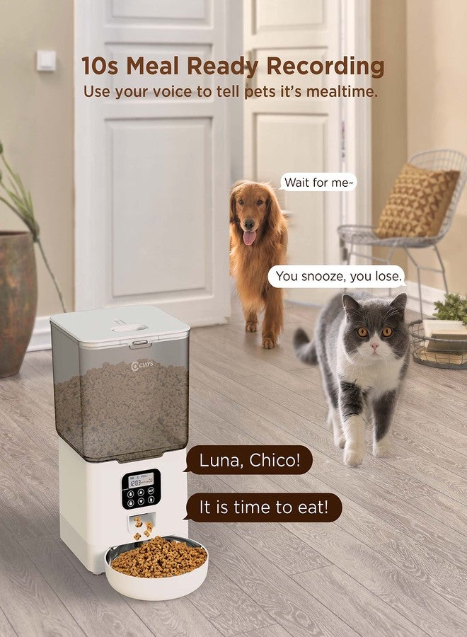 Ciays Automatic Cat Feeder, 5.6L, Control 4 Meals Per Day, Pet Dry Food Dispenser, Dual Power Supply & Voice Recorder, White - Image 3