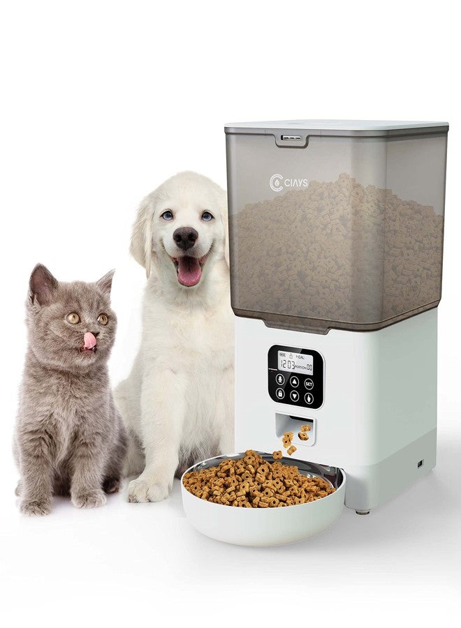 Ciays Automatic Cat Feeder, 5.6L, Control 4 Meals Per Day, Pet Dry Food Dispenser, Dual Power Supply & Voice Recorder, White - Image 1