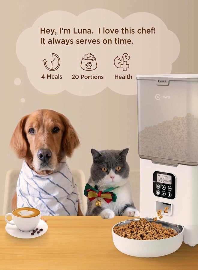 Ciays Automatic Cat Feeder, 5.6L, Control 4 Meals Per Day, Pet Dry Food Dispenser, Dual Power Supply & Voice Recorder, White - Image 2