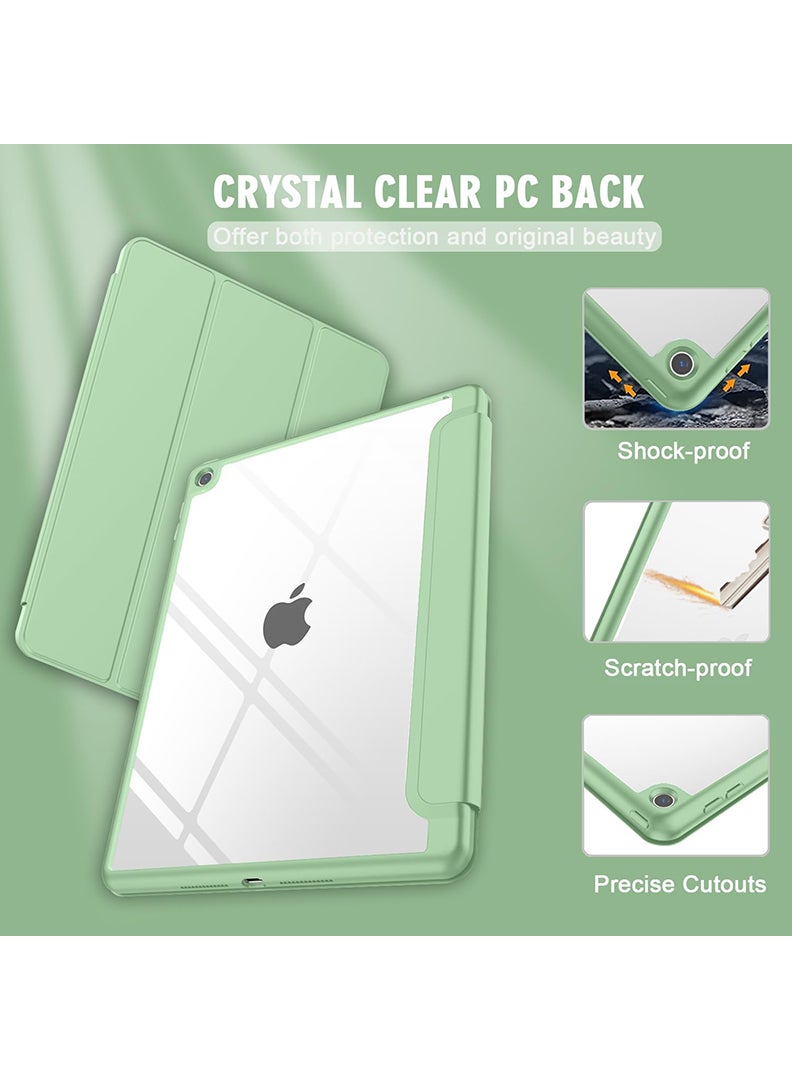 Theodor Hybrid Slim Case for iPad 9/8/7th Generation Case 10.2 Inch with Pencil Holder, Shockproof Trifold Stand Protective Cover with Soft TPU Clear Back for iPad Case 10.2, Auto Sleep/Wake Light Green  - Image 2