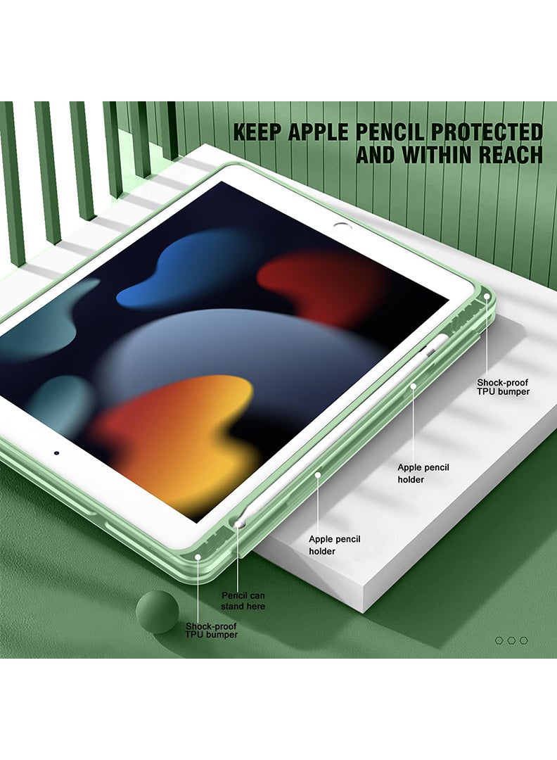 Theodor Hybrid Slim Case for iPad 9/8/7th Generation Case 10.2 Inch with Pencil Holder, Shockproof Trifold Stand Protective Cover with Soft TPU Clear Back for iPad Case 10.2, Auto Sleep/Wake Light Green  - Image 3