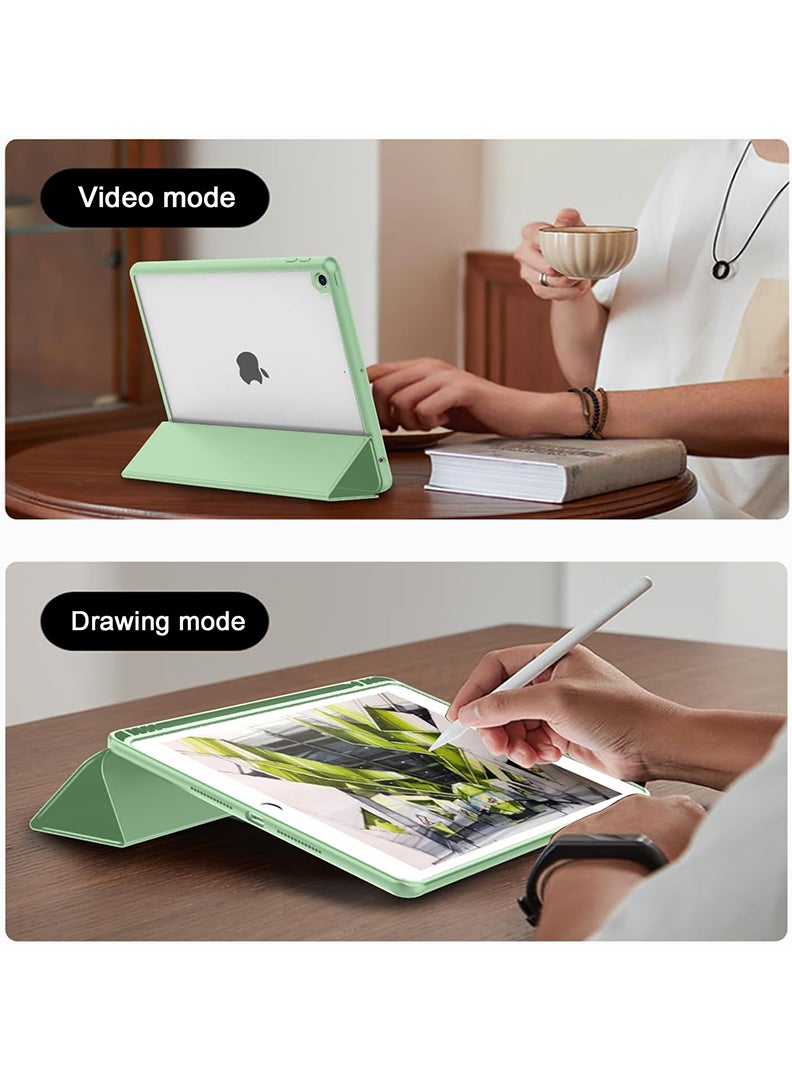 Theodor Hybrid Slim Case for iPad 9/8/7th Generation Case 10.2 Inch with Pencil Holder, Shockproof Trifold Stand Protective Cover with Soft TPU Clear Back for iPad Case 10.2, Auto Sleep/Wake Light Green  - Image 5