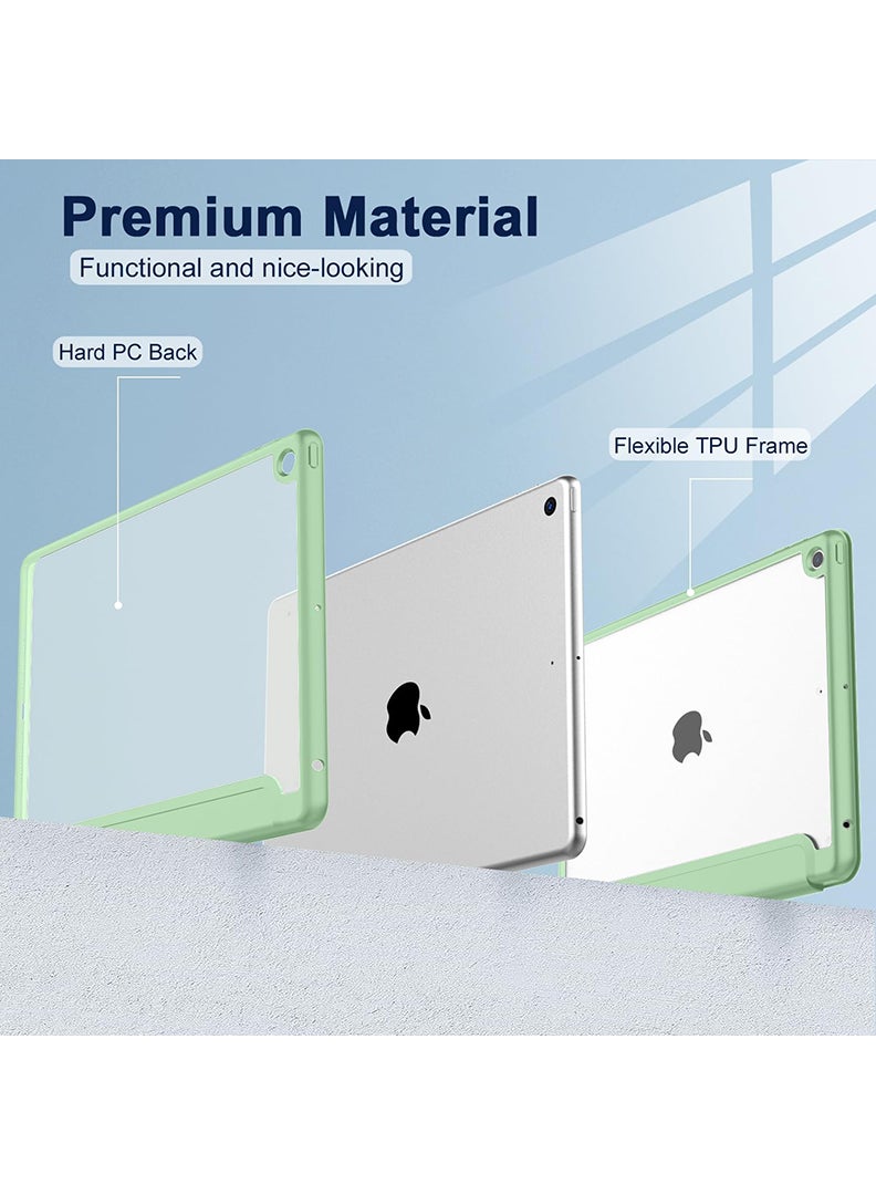 Theodor Hybrid Slim Case for iPad 9/8/7th Generation Case 10.2 Inch with Pencil Holder, Shockproof Trifold Stand Protective Cover with Soft TPU Clear Back for iPad Case 10.2, Auto Sleep/Wake Light Green  - Image 4