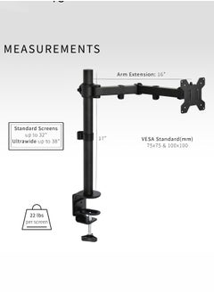 Arabest 15-33" Single Monitor Stand, Heavy Duty Fully Adjustable Desk Clamp Arms for Computer Screens, Up to 17.6 lbs Load per Arm, Swivel and Tilt, 75/100mm VESA, Black (B)  - Image 4