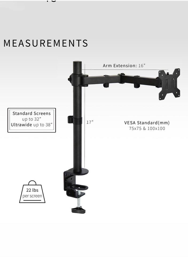 15-33" Single Monitor Stand, Heavy Duty Fully Adjustable Desk Clamp Arms for Computer Screens, Up to 17.6 lbs Load per Arm, Swivel and Tilt, 75/100mm VESA, Black (B) - pzsku/Z9E1AFCF1F03AAED400C5Z/45/_/1701942020/a6d59c14-36e9-46ba-aca1-2831f62d2ec7