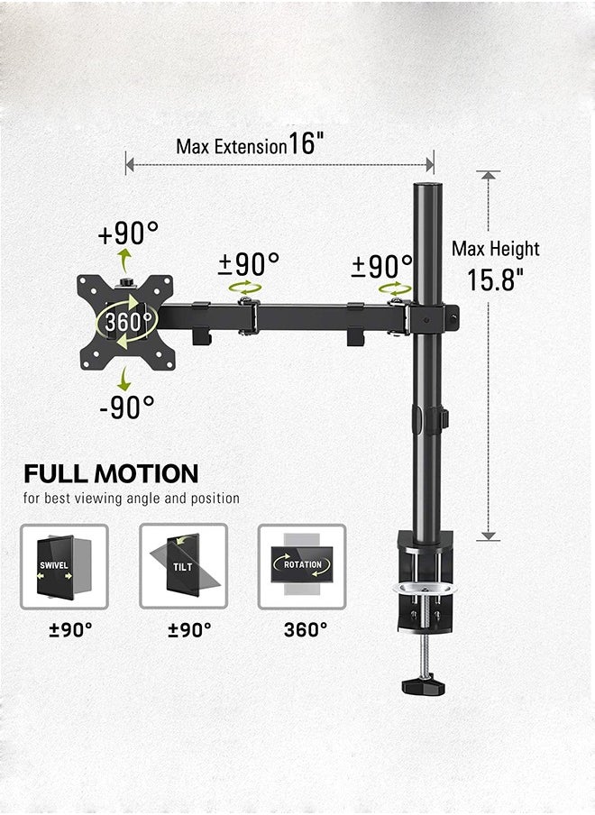 15-33" Single Monitor Stand, Heavy Duty Fully Adjustable Desk Clamp Arms for Computer Screens, Up to 17.6 lbs Load per Arm, Swivel and Tilt, 75/100mm VESA, Black (B) - pzsku/Z9E1AFCF1F03AAED400C5Z/45/_/1701942021/1b8379f6-a5bb-4e7e-b207-e10ee81a8f3f