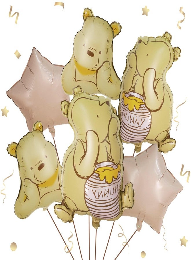 Heboland 6Pcs Winnie Pooh Balloon Set - 3D Foil Pooh Bear Balloons for Winnie Baby Shower & Birthday Decorations, Vintage Classic Party Decor - Image 1