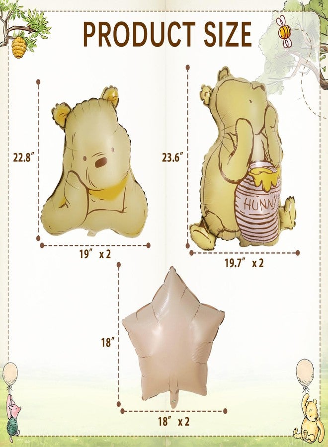 Heboland 6Pcs Winnie Pooh Balloon Set - 3D Foil Pooh Bear Balloons for Winnie Baby Shower & Birthday Decorations, Vintage Classic Party Decor - Image 2