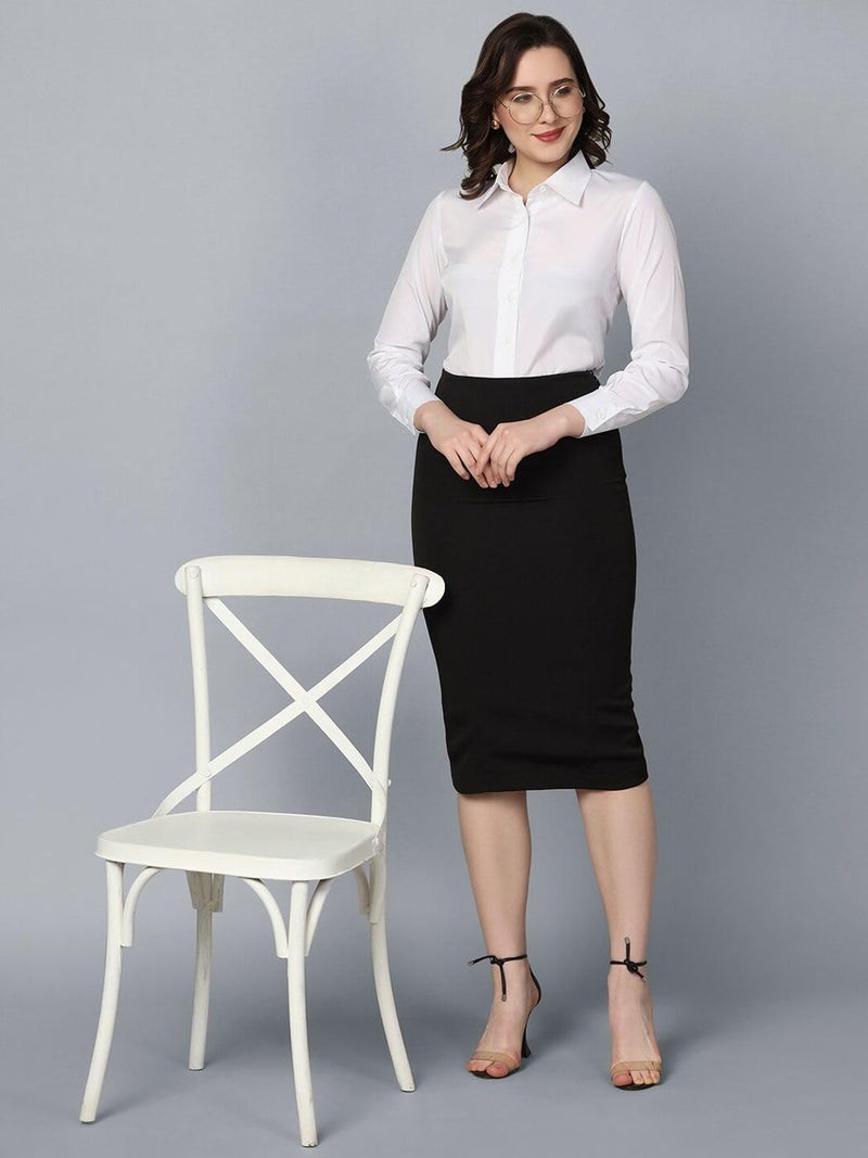 Powersutra Women's Black Stretch Pencil Skirt | Knee-Length | Formal Office Skirt with Elastic Waistband & Side Zip | Bodycon Fit for Work, Business | Casual Wear | XL - Image 3