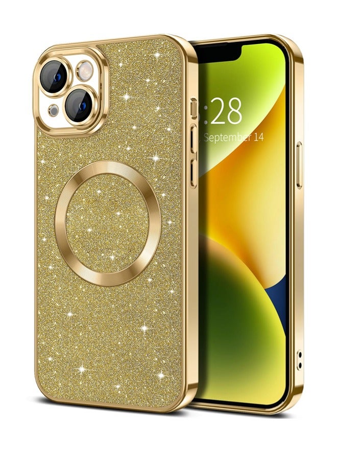 ShebSheb iPhone 14 Case Glitter, Clear Magnetic Phone Cases with Camera Lens Protector [Compatible with MagSafe] Bling Sparkle Plating Soft TPU Slim Shockproof Protective Cover Women Girls - Image 1