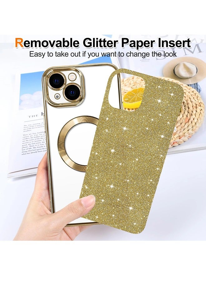 ShebSheb iPhone 14 Case Glitter, Clear Magnetic Phone Cases with Camera Lens Protector [Compatible with MagSafe] Bling Sparkle Plating Soft TPU Slim Shockproof Protective Cover Women Girls - Image 2