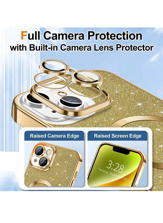 ShebSheb iPhone 14 Case Glitter, Clear Magnetic Phone Cases with Camera Lens Protector [Compatible with MagSafe] Bling Sparkle Plating Soft TPU Slim Shockproof Protective Cover Women Girls - Image 3