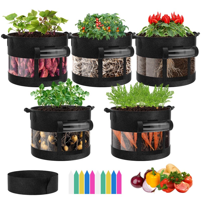 VIVOSUN 5-Pack 7 Gallon Visible Potato Grow Bags, Thick Fabric Potato Pots with 360Â° Visibility & Harvest Window, Potato Growing Containers Potato Planter Potato Planter for Growing Potatoes, Black - Image 1