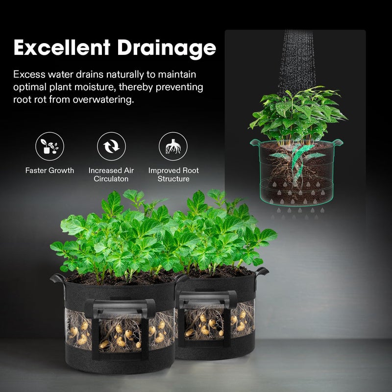 VIVOSUN 5-Pack 7 Gallon Visible Potato Grow Bags, Thick Fabric Potato Pots with 360Â° Visibility & Harvest Window, Potato Growing Containers Potato Planter Potato Planter for Growing Potatoes, Black - Image 3