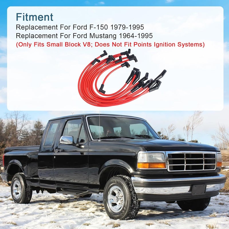 JDMSPEED New Red 10.5mm Racing Spark Plug Wires Set Replacement for Ford 5.0L 5.8L, SB SBF 302 - Image 2