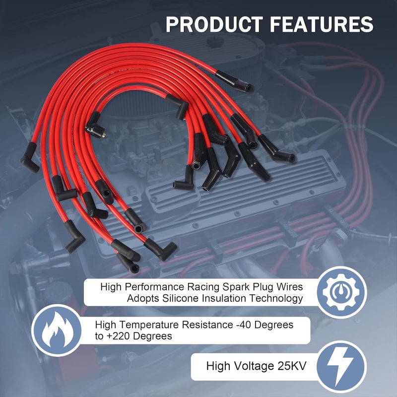 JDMSPEED New Red 10.5mm Racing Spark Plug Wires Set Replacement for Ford 5.0L 5.8L, SB SBF 302 - Image 4