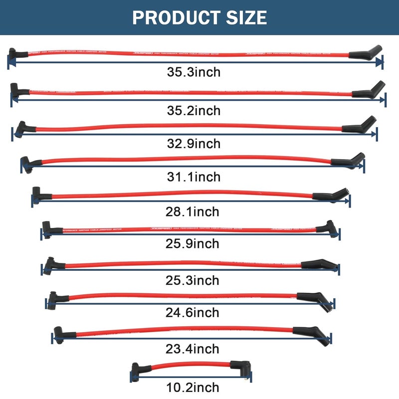 JDMSPEED New Red 10.5mm Racing Spark Plug Wires Set Replacement for Ford 5.0L 5.8L, SB SBF 302 - Image 3