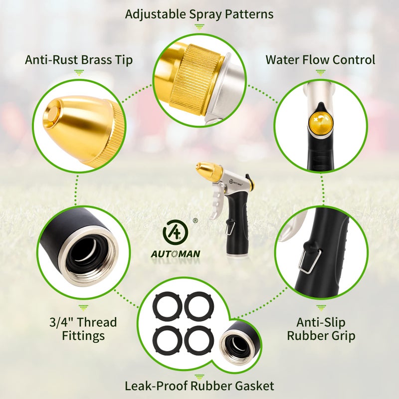 AUTOMAN Metal Hose Nozzle, High Pressure Garden Hose Sprayer, 100% Metal Water Hose Nozzle, Adjustable Watering Nozzle, Heavy Duty Garden Nozzle for Watering Plants & Lawns, Washing Cars & Pets - Image 3