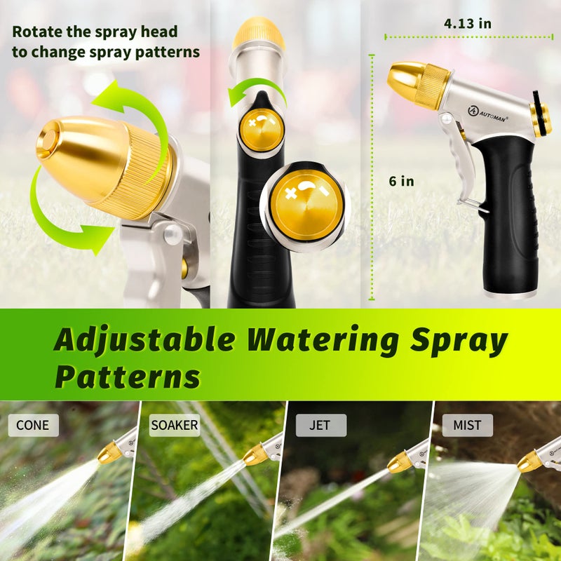 AUTOMAN Metal Hose Nozzle, High Pressure Garden Hose Sprayer, 100% Metal Water Hose Nozzle, Adjustable Watering Nozzle, Heavy Duty Garden Nozzle for Watering Plants & Lawns, Washing Cars & Pets - Image 2