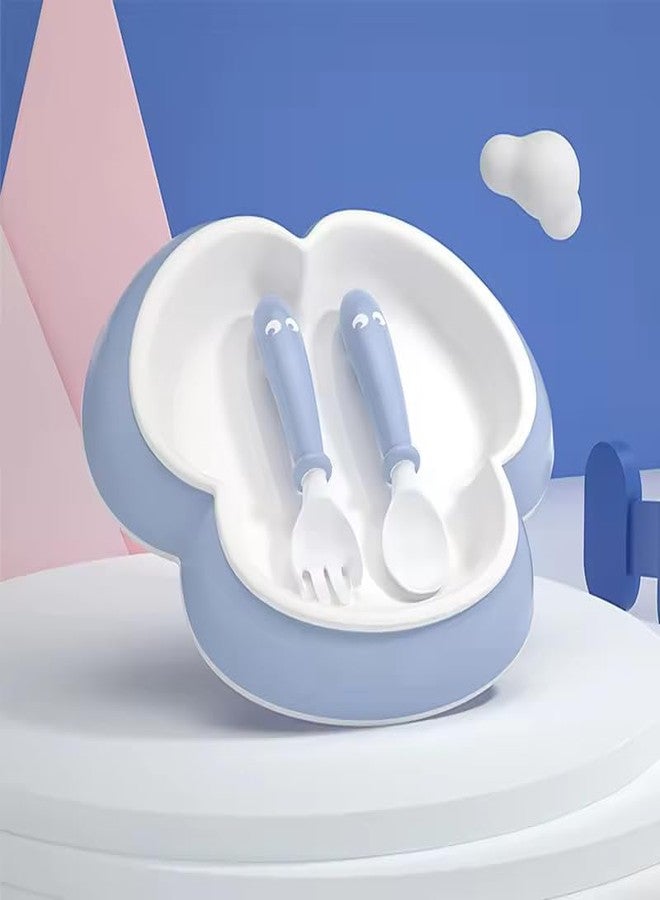 Ess Cubes Enterprise Tableware Baby Feeding Plate with Spoon & Fork Set for BPA Free Elevate Mealtime Essentials 100% Silicon Food Grade PP for Kid and Toddlers Non Toxic Utensil Set (2, Blue and Pink Pack of 2) - Image 3