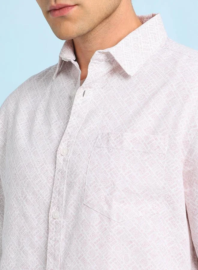 Dennis Lingo Men's Pink 100% Cotton Printed Button Down Regular FiT-Shirt