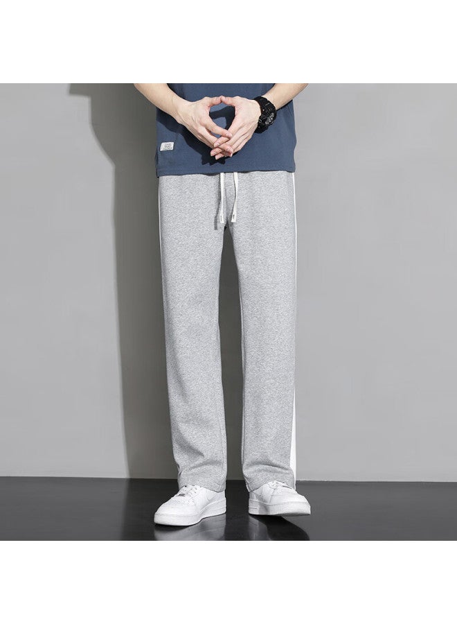 Foss Phil Men's Spring Summer Loose Striped Casual Pants Drape Wide Leg Straight Pants Men's Clothing 323 Light Grey 4XL - Image 2
