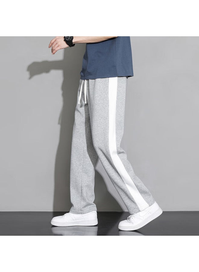 Foss Phil Men's Spring Summer Loose Striped Casual Pants Drape Wide Leg Straight Pants Men's Clothing 323 Light Grey 4XL - Image 5