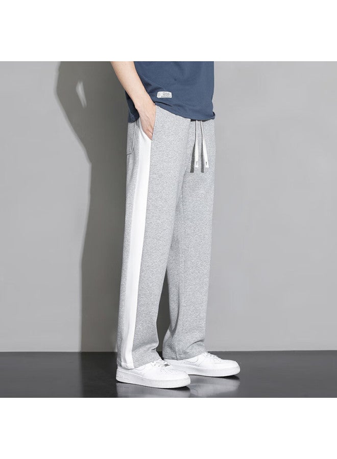 Foss Phil Men's Spring Summer Loose Striped Casual Pants Drape Wide Leg Straight Pants Men's Clothing 323 Light Grey 4XL - Image 4