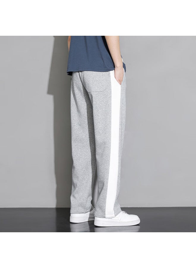 Foss Phil Men's Spring Summer Loose Striped Casual Pants Drape Wide Leg Straight Pants Men's Clothing 323 Light Grey 4XL - Image 3